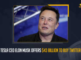 Tesla CEO Elon Musk Offers $43 Billion To Buy Twitter, Tesla CEO Elon Musk Offers To Buy Twitter Company For $41 Billion, Elon Musk Offers To Buy Twitter Company For $41 Billion, Elon Musk Offers To Buy Twitter Company, Elon Musk Offers To Buy Twitter Company With $41 Billion, Tesla CEO Elon Musk Takes 9.2 Percent Stake in Twitter Company, Tesla CEO Elon Musk is taking a 9.2% stake in Twitter Company, Tesla CEO, Tesla CEO Elon Musk, Elon Musk, $41 Billion, 9.2 Percent Stake in Twitter Company, Tesla CEO Elon Musk purchased approximately 73.5 million shares in Twitter Company, Elon Musk takes 9.2 per cent stake in Twitter Company, Tesla CEO Elon Musk becomes largest shareholder of Twitter Company, largest shareholder of Twitter, Musk buys 9.2 Percent Stake in Twitter Company, Twitter Company, Twitter Company News, Twitter Company Latest News, Twitter Company Latest Updates, Twitter Company Live Updates, Mango News,