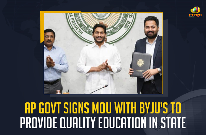 AP Govt Signs MoU With BYJU's To Provide Quality Education In State, AP Govt Signs MoU With BYJU's, State School Education Department signed a memorandum of understanding with Ed-tech company Byju’s, AP CM YS Jagan Holds Review Meet on Education Department and Make Agreement with Tech Company Byju's, AP CM YS Jagan Make Agreement with Tech Company Byju's, Agreement with Tech Company Byju's, AP CM YS Jagan Holds Review Meet on Education Department , CM YS Jagan Holds Review Meet on Education Department, AP CM Holds Review Meet on Education Department, AP CM YS Jagan Mohan Reddy Holds Review Meet on Education Department, Review Meeting on Education Department, Review Meet on Education Department, AP Education Department News, AP Education Department Latest News, AP Education Department Latest Updates, AP Education Department Live Updates, AP CM YS Jagan Mohan Reddy, CM YS Jagan Mohan Reddy, AP CM YS Jagan, YS Jagan Mohan Reddy, Jagan Mohan Reddy, YS Jagan, CM Jagan, CM YS Jagan, Mango News,