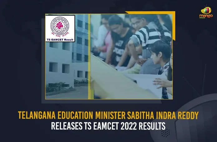 Telangana Education Minister Sabitha Indra Reddy Releases TS EAMCET 2022 Results, Minister Sabitha Indra Reddy Released TS EAMCET-2022 Results Today, Telangana EAMCET 2022 results officially declared, Telangana EAMCET-2022 Results Released Today, TS EAMCET Results 2022 declared, EAMCET-2022 Results, TS EAMCET Results, 2022 TS EAMCET Results, Telangana State Education Minister Sabitha Indra Reddy, Education Minister Sabitha Indra Reddy, Sabitha Indra Reddy, TS EAMCET-2022 Results, TS EAMCET-2022 Results News, TS EAMCET-2022 Results Latest News, TS EAMCET-2022 Results Latest Updates, Mango News,