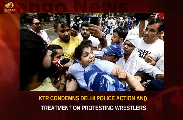 KTR Condemns Delhi Police Action And Treatment On Protesting Wrestlers,KTR Condemns Delhi Police Action,KTR Condemns Treatment On Protesting Wrestlers,Protesting Wrestlers,KTR On Protesting Wrestlers,Mango News,Indian Olympic wrestlers,Wrestlers protest in Delhi,Wrestlers Manhandled,Protesting wrestlers manhandled,Wrestlers Protest Latest news,Wrestlers Protest Latest Updates,Wrestlers Protest Live News,2023 Indian wrestlers protest,Wrestlers Manhandled Latest News,Wrestlers Manhandled News Today,Wrestlers protest live updates,Minister KTR Latest News,Minister KTR Latest Updates